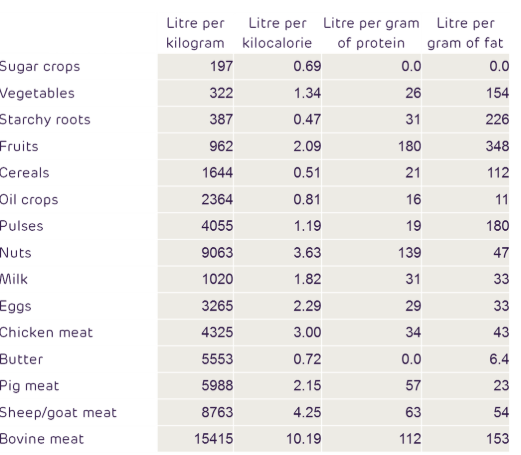 animal and vegetable protein water cost